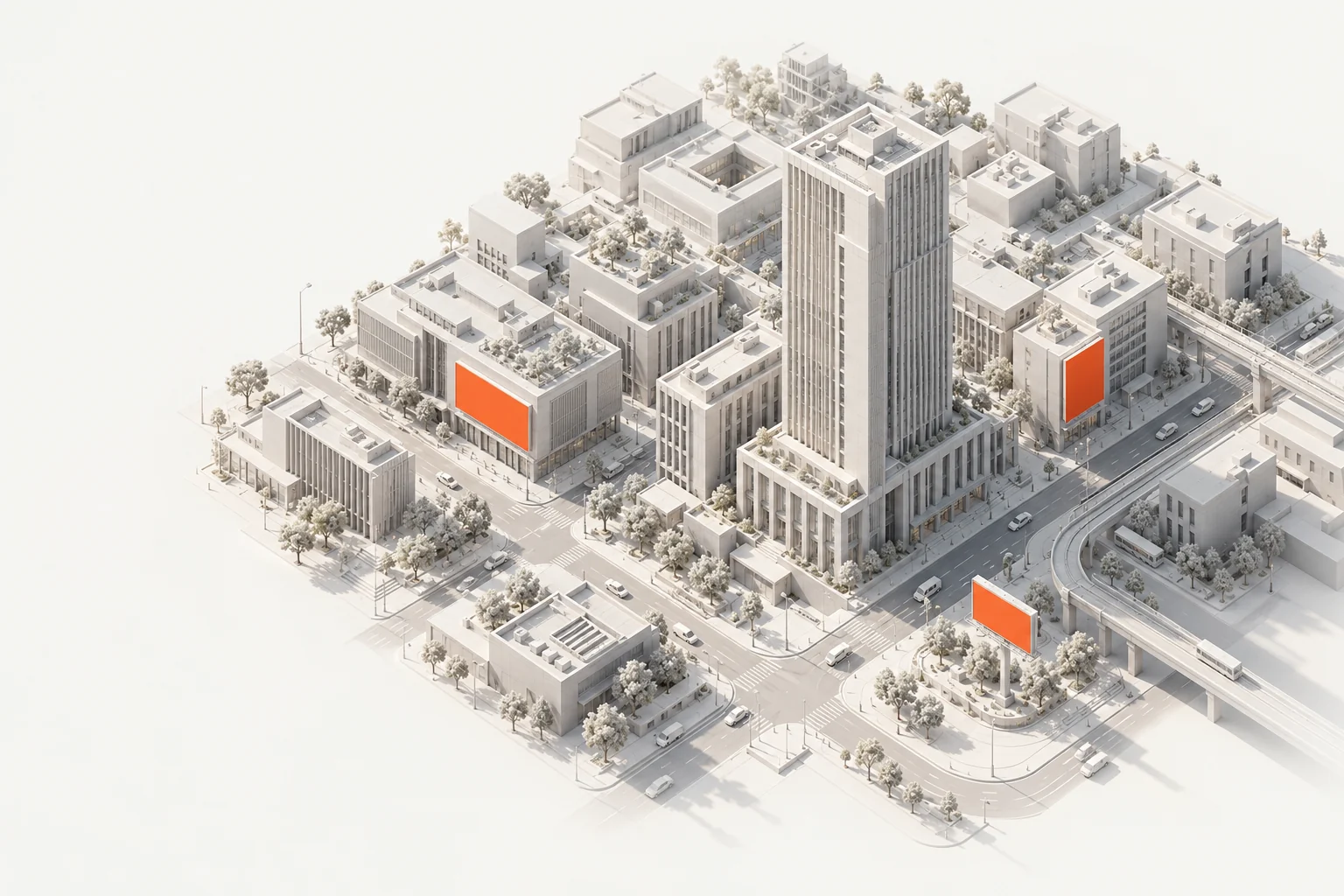 Architectural model of a city with outdoor campaign locations